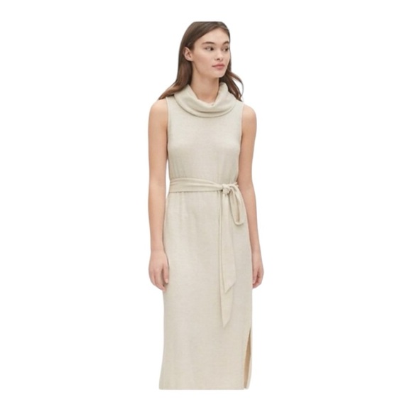 GAP Softspun Turtleneck Tie-Belt Midi Cream Dress Size L - Picture 16 of 16